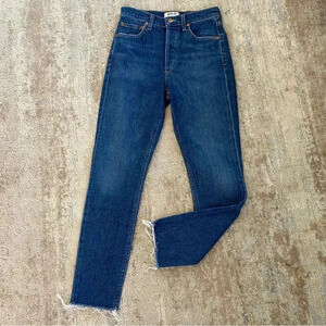Agolde High Rise Button Fly Raw Hem Dark Wash Slim Jeans Cut 46181: 25